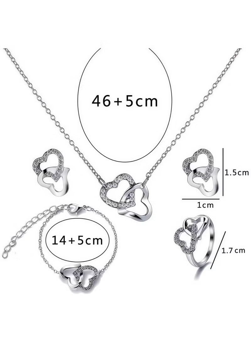 4 Sets Heart Pendant, Necklace & Bracelet with CZ Stone Heart Stud Earrings for Women - Valentine's Day Jewelry Set for Women, Girls, Mothers & Birthdays - Image 4