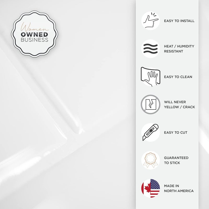 Smart Tiles بلاط خلفية لاصق وقابل للتقشير - 10 ورقات بحجم 10.95" × 9.70" - بلاط خلفية لاصق ثلاثي الأبعاد للمطبخ، الحمام، بلاط الجدران، أبيض مترو - Image 4