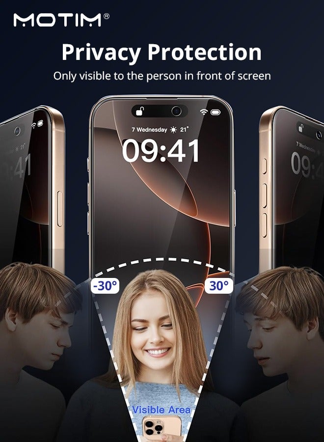 Motim 3 IN 1, 2 PCS iPhone 16 Pro Max Privacy Screen Protector with Alignment Frame, Easy to Install, Tempered Glass Film Anti-Drop, Anti-scratch, Anti-Fingerprint, iPhone 16 Pro Max Glass Screen Protector  - Image 2