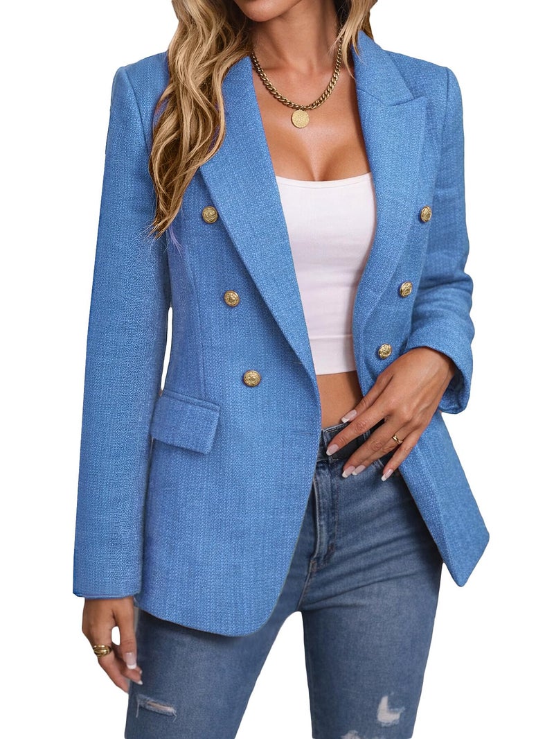 Mina Self Blue Blazers Jacket for Women 2026 Fall Winter Casual Blazer Fashion Womens Long Lightweight Work Business Lady Double-Breasted Boyfriend Petite Suit Suits L - Image 1