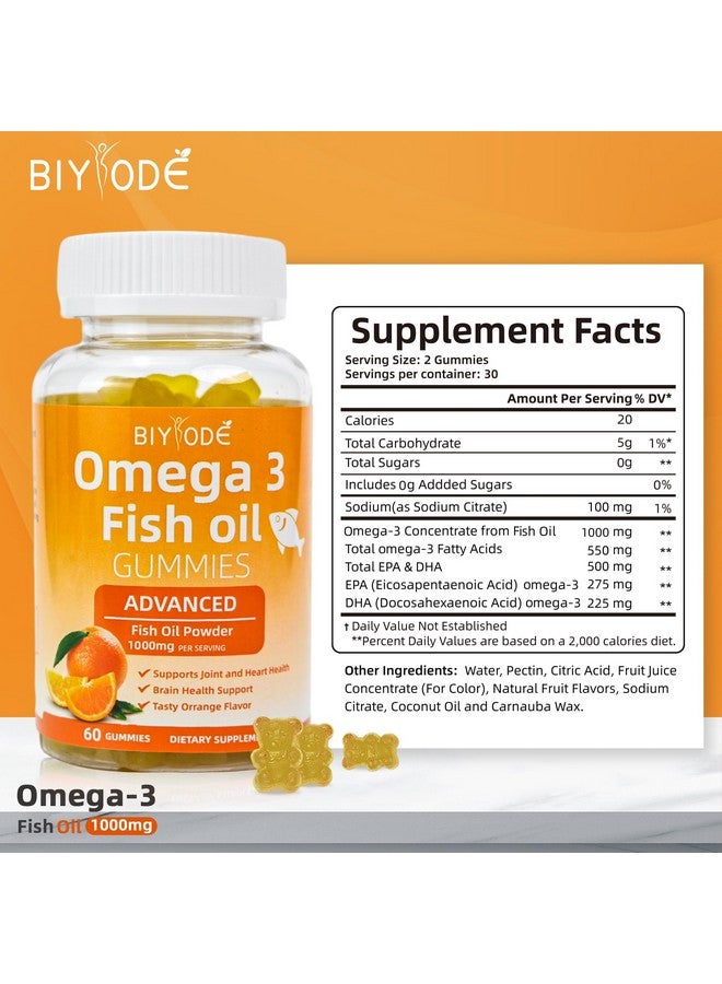 BIYODE مكملات زيت السمك أوميغا-3: حلوى أوميغا-3 نقية 1000 ملغ تدعم صحة القلب والمفاصل والعين والدماغ والمناعة 60 حبة إمداد لمدة 30 يومًا - Image 2