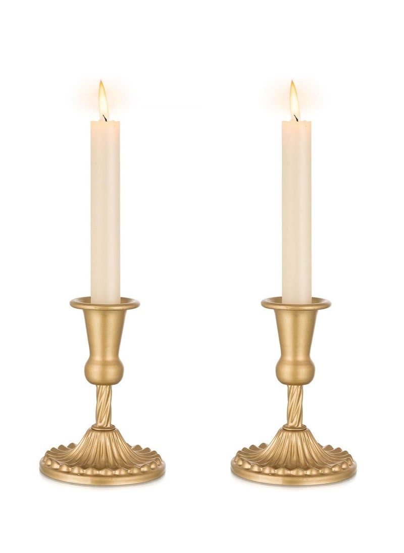 Gold Candle Holders Brass Candlestick Holders: 2 Pcs Taper Candle Holders, Candle Holders for Candlesticks Tapered Gold Candle Holders Wedding Party Chrismas Mantel Home Decor - Image 1
