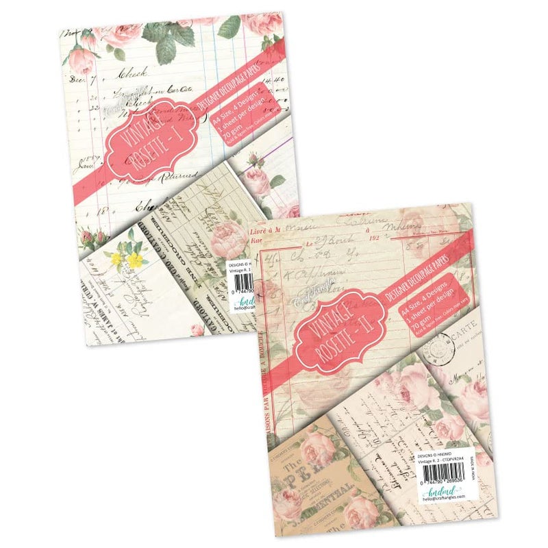 CrafTangles A4 Decoupage Paper Pack Combo - Vintage Rosette 1 and 2 (8 sheets) - Image 3