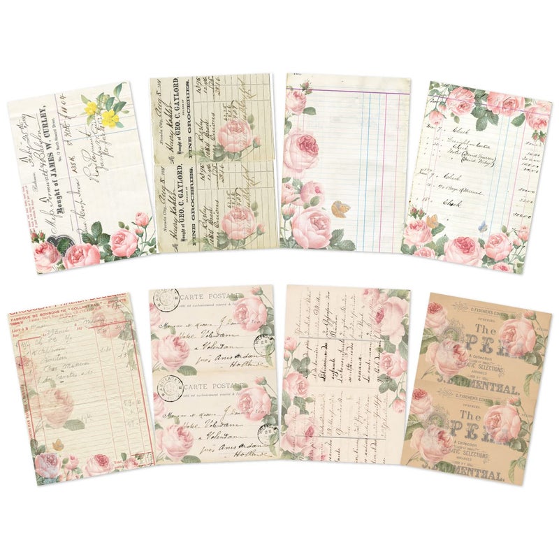 CrafTangles A4 Decoupage Paper Pack Combo - Vintage Rosette 1 and 2 (8 sheets) - Image 1