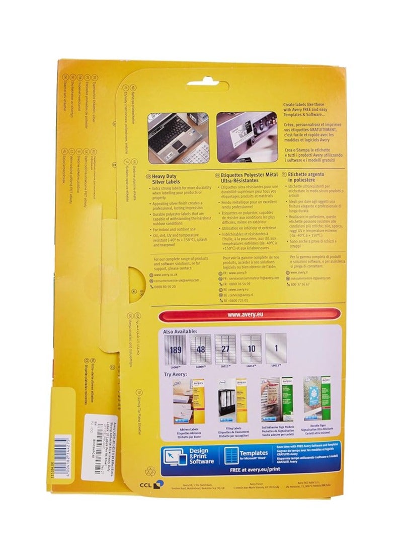 AVERY L6011-20 (63.5 X 29.6Mm) Extra-Strong Adhesive Silver Heavy Duty Labels, 27 Labels Per A4 Sheet - Image 3