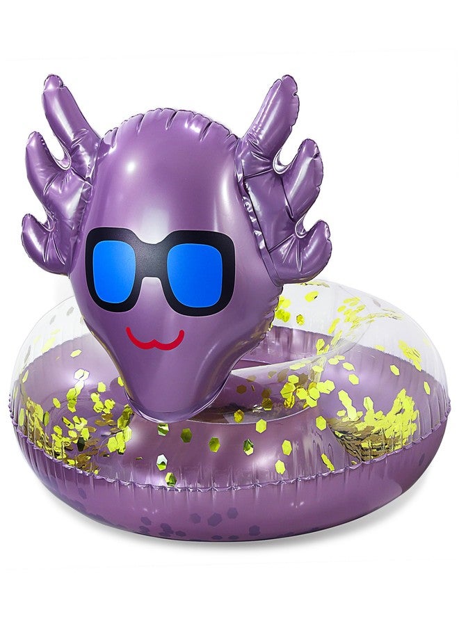 POZA Inflatable Axolotl Pool Float Tube - Sparkly Confetti-Filled Swim Lounger Float, UV-Resistant Vinyl Purple Gold Floating Pool Ring for Beach, Lake, Animal Swim Ring for Kids, Adults - 36 Inches - Image 1