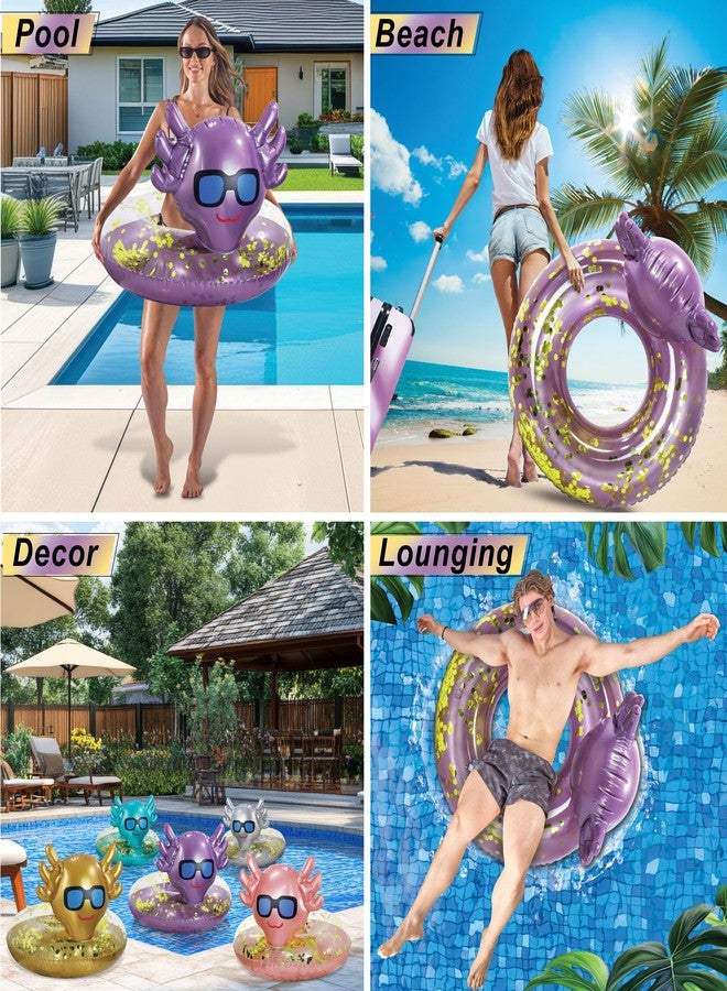 POZA Inflatable Axolotl Pool Float Tube - Sparkly Confetti-Filled Swim Lounger Float, UV-Resistant Vinyl Purple Gold Floating Pool Ring for Beach, Lake, Animal Swim Ring for Kids, Adults - 36 Inches - Image 4
