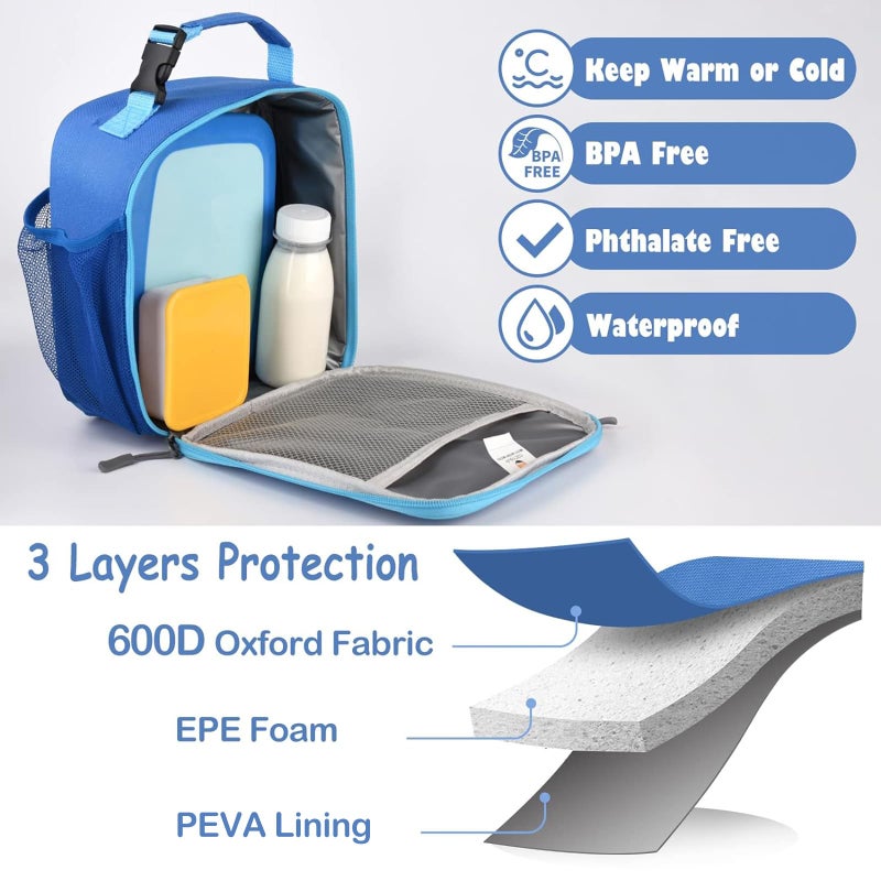 CaCTOUR Lunch Box Kids,Premium Insulated Lunchbox for Girls Boys,Soft Mini Cooler Bag Back to School Thermal Reusable Lunch Bag for Work School Picnic (Blue) - Image 4