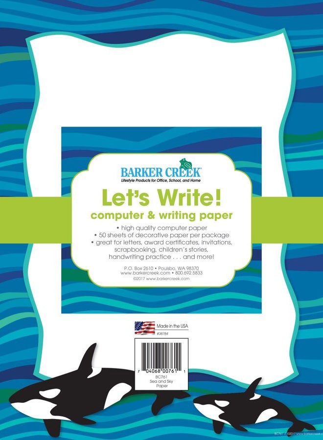 Barker Creek Designer Computer Paper, Sea & Sky Whales, 8.5” x 11”, Decorative Printer Paper, Stationery, 50 Sheets per Pkg, Home, School and Office Supplies (761) - Image 2