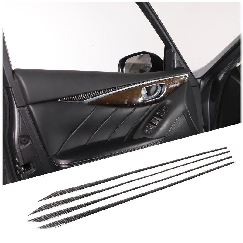 Car Door Window Glass Lift Button Panel Trim Cover Compatible with Infiniti Q50 2017 2018 2019 2020 2021 Soft Carbon Fiber Interior Accessories Advanced Version Inner Door Trim Strip Black