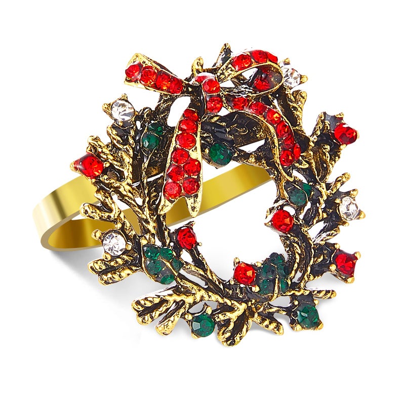 ZeeDix Christmas Wreath Napkin Rings Set of 12 Holiday Rhinestone Christmas Napkin Ring Holders for Cloth Napkins Napkin Buckle for Thanksgiving Holiday Dinner Table Decor