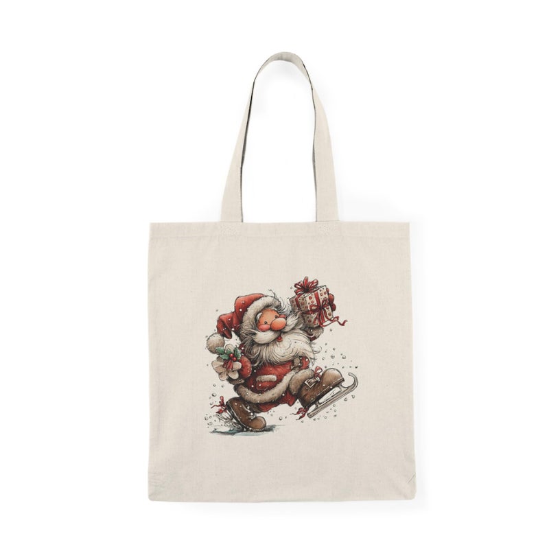 Tote Bag - Canvas Zipper Bag – Snowboarding Santa Design – Cute Christmas Design – Printed Outdoor Shopping Bag – Lightweight, Durable & Eco-Friendly for College Gift - Image 1