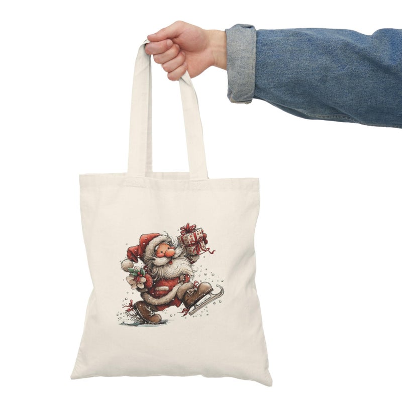 Tote Bag - Canvas Zipper Bag – Snowboarding Santa Design – Cute Christmas Design – Printed Outdoor Shopping Bag – Lightweight, Durable & Eco-Friendly for College Gift - Image 2