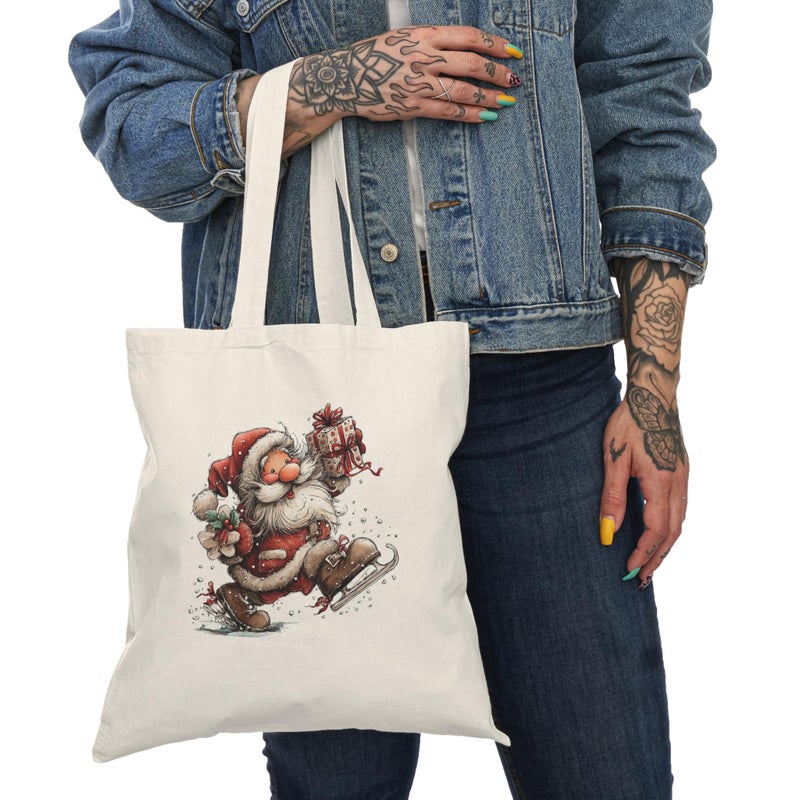 Tote Bag - Canvas Zipper Bag – Snowboarding Santa Design – Cute Christmas Design – Printed Outdoor Shopping Bag – Lightweight, Durable & Eco-Friendly for College Gift - Image 3