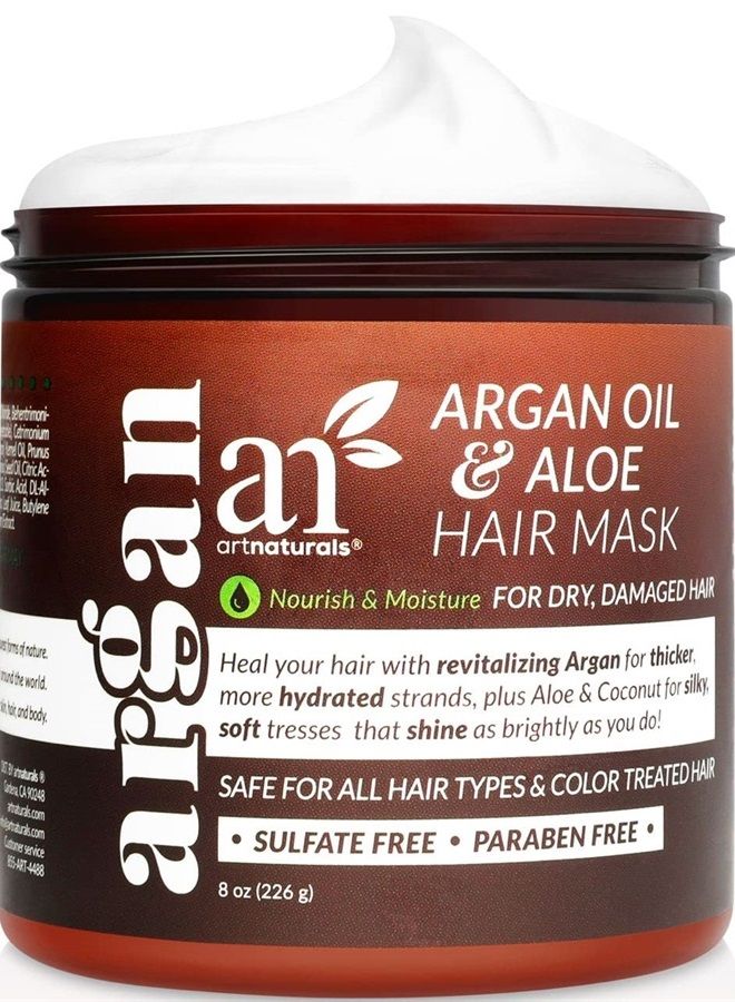 artnaturals بلسم ماسك الشعر بالأركان - علاج عميق للترطيب - زيت الجوجوبا العضوي، الألوة فيرا والكيراتين - إصلاح الشعر الجاف، التالف، المعالج بالألوان، نمو الشعر الطبيعي - خالي من الكبريتات (8 أونصات/226 جرام) - Image 1