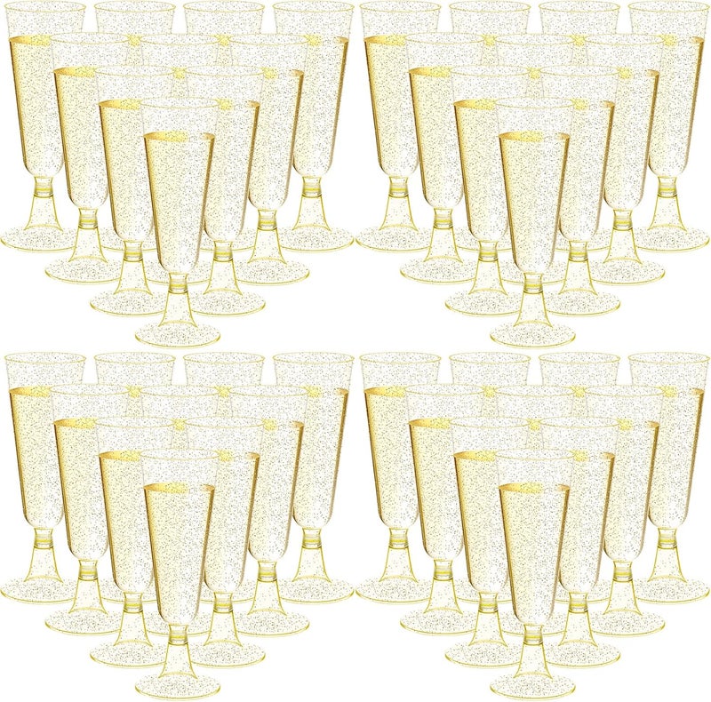 Chengu 150 Pcs Plastic Champagne Flutes Bulk 5 Oz Toasting Flutes Wine Glasses Disposable Champagne Glasses Reusable Cocktail Cups for Wedding Celebration Party Toasting Drinking (Glitter Gold) - Image 1
