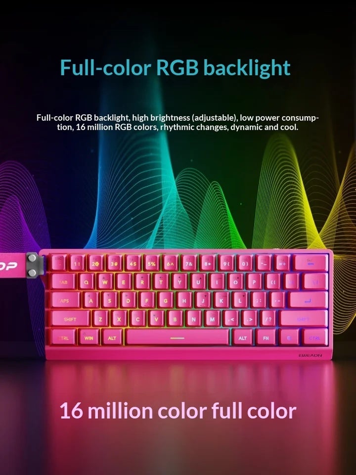 Eweadn F61 Wireless Keyboard and Mouse Combo Mechanical Feel Tri-Mode RGB Backlit 61 Keys 2000mAh for Gaming Office - Image 5