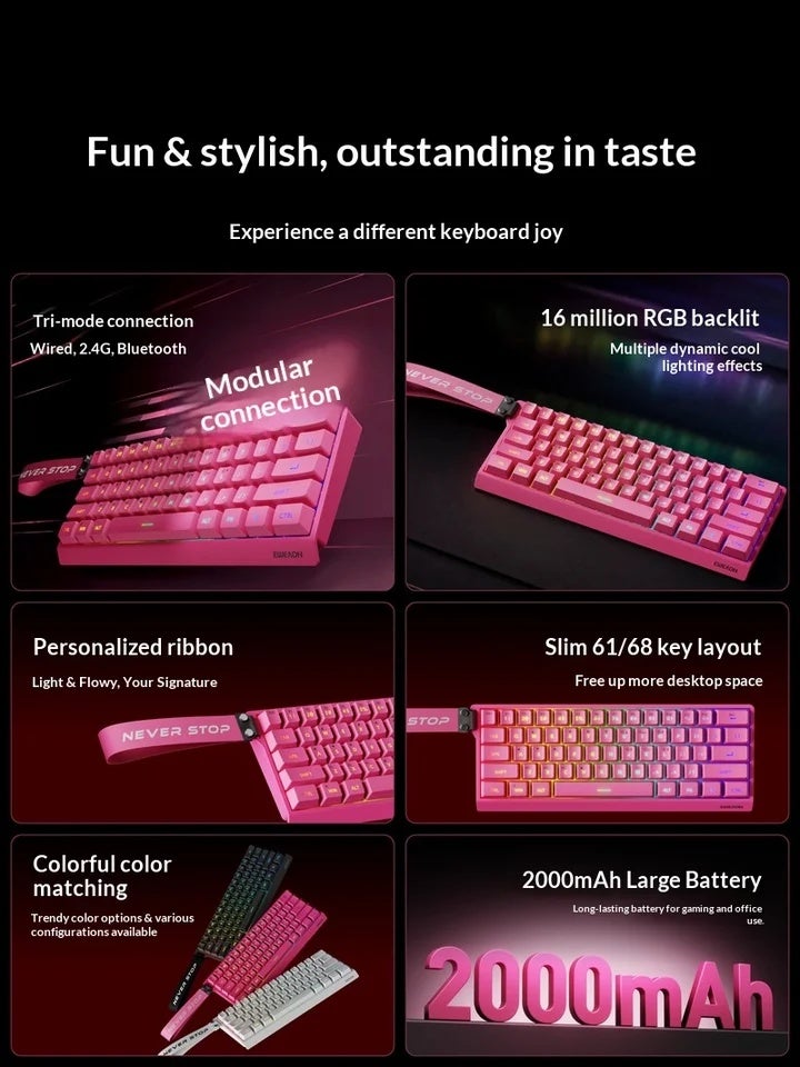 Eweadn F61 Wireless Keyboard and Mouse Combo Mechanical Feel Tri-Mode RGB Backlit 61 Keys 2000mAh for Gaming Office - Image 4