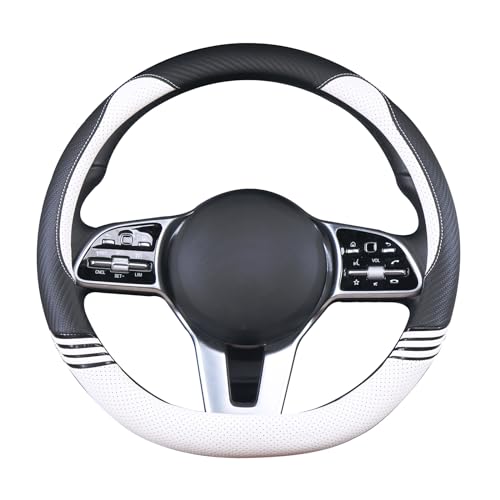 Binsheo Cute Steering Wheel Cover D Shape for Women Men Breathable Universal 15 inch,Black and White - Image 3