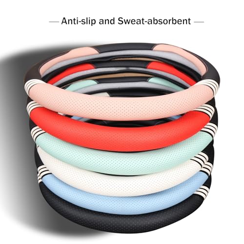 Binsheo Cute Steering Wheel Cover D Shape for Women Men Breathable Universal 15 inch,Black and White - Image 4
