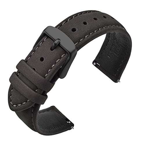 ANNEFIT 22mm Watch Band with Stainless Steel Black Buckle Vintage Nubuck Suede Soft Leather watch Strap with Quick Release Dark Grey - Image 1