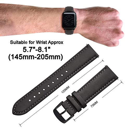 ANNEFIT 22mm Watch Band with Stainless Steel Black Buckle Vintage Nubuck Suede Soft Leather watch Strap with Quick Release Dark Grey - Image 3