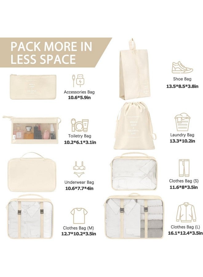 FLYNGO Nylon 8 Pcs Travel Organizer Pouch Packing Cubes For Clothes Space Savers Bags Cosmetics/Underwear/Socks/Shoes Toiletry Bag Laundry Organiser(Beige) - Image 2
