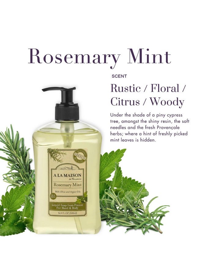 A La Maison - French Liquid Hand Soap Rosemary Mint Natural Hand Wash Made With Essential Oils Biodegradable Plantbased Vegan Crueltyfree Alcohol & Paraben Free (16.9 Oz 1 Pack) - Image 1
