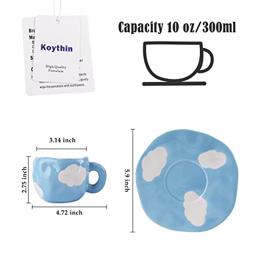 Koythin Ceramic Coffee Mug with Saucer Set, Cute Cloud Coffee Mug and Cup for Office and Home, Blue Sky and White Clouds Cups, 10 oz/300 ml for Latte Tea Milk - Image 2