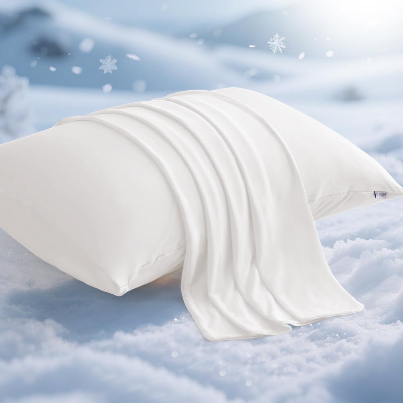 Elegear Cooling Pillow Cases for Hot Sleepers, Japanese Q-Max 0.5 Cooling Pillowcases, Both Sides(Cooling/Cotton), Breathable Soft Pillowcase for Hair and Skin, Set of 2-White (Standard (20" x 26")) - Image 1