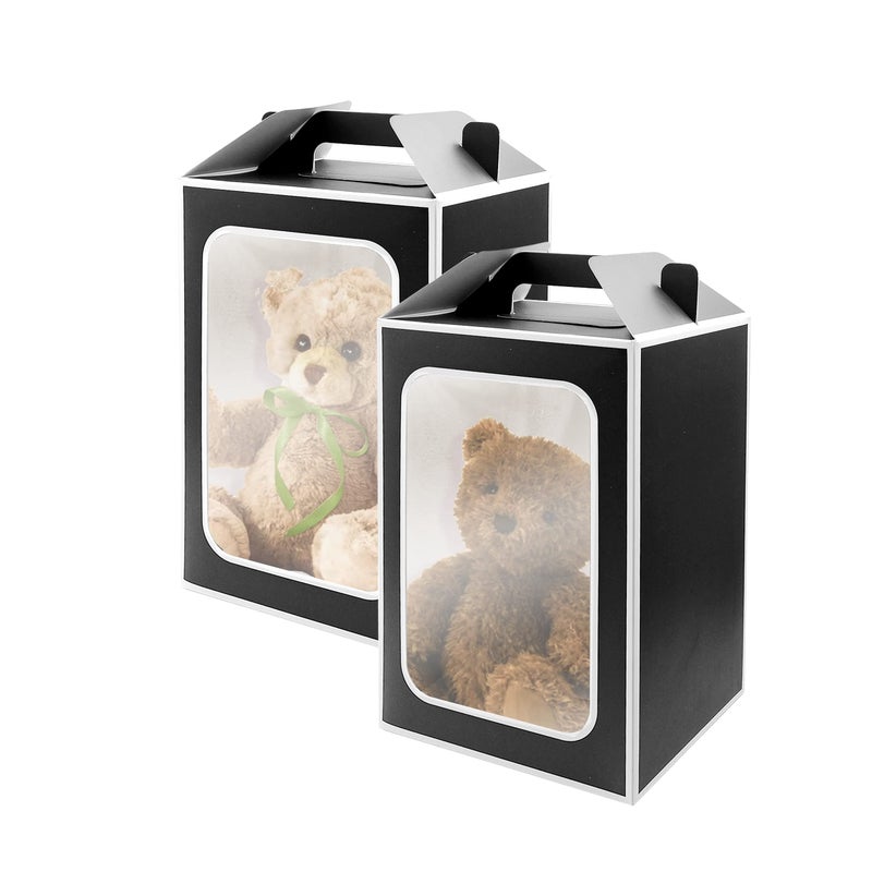 POTTIIS Large Gift Boxes, 10 Pcs Tote Paper Bags with Transparent Window, 9.8 x 7 x 5.1inch Flower Bouquet Paper Gift Bags with Handles, Wedding Party Bags - BLACK - Image 4
