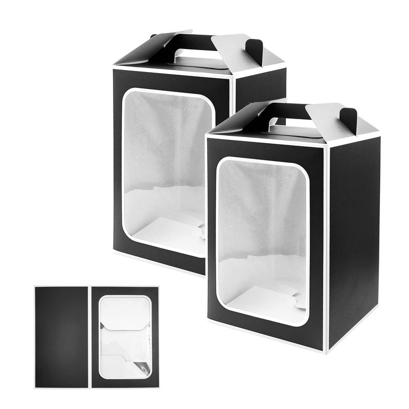 POTTIIS Large Gift Boxes, 10 Pcs Tote Paper Bags with Transparent Window, 9.8 x 7 x 5.1inch Flower Bouquet Paper Gift Bags with Handles, Wedding Party Bags - BLACK - Image 1