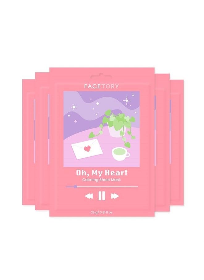 FACETORY - Oh My Heart Sheet Mask with Heartleaf Extract - Soft, Form-Fitting Face Mask, For Acne-Prone Skin - Calming, Hydrating, and Soothing (Pack of 5) - Image 1