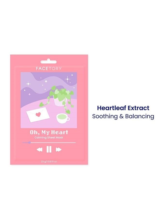 FACETORY - Oh My Heart Sheet Mask with Heartleaf Extract - Soft, Form-Fitting Face Mask, For Acne-Prone Skin - Calming, Hydrating, and Soothing (Pack of 5) - Image 1