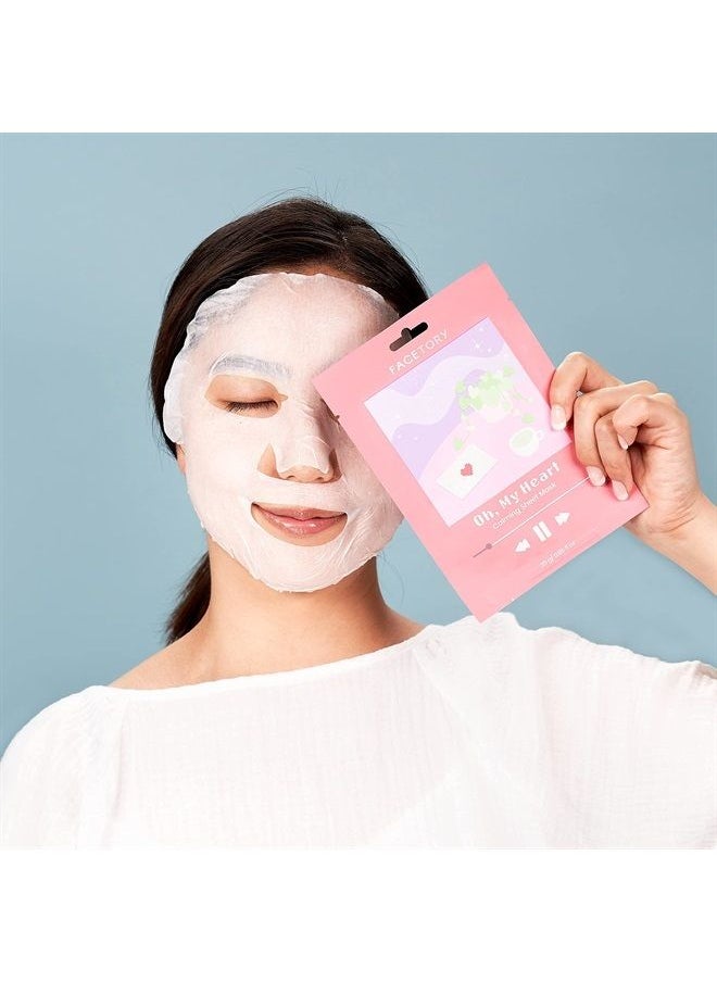 FACETORY - Oh My Heart Sheet Mask with Heartleaf Extract - Soft, Form-Fitting Face Mask, For Acne-Prone Skin - Calming, Hydrating, and Soothing (Pack of 5) - Image 1