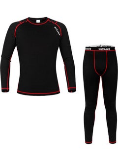 Men Long Sleeve Thermal Fleece Lined Compression Underwear Set Bicycle Jersey Base Layer Shirt and Pants Leggings for Cycling Running Jogging