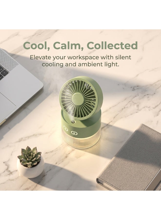 udodoo Portable Mist Fan with Humidifier, 350ml Water Tank, 3-Speed USB Rechargeable Desk Fan, Quiet Cooling Fan with Night Light for Home & Office - Image 3