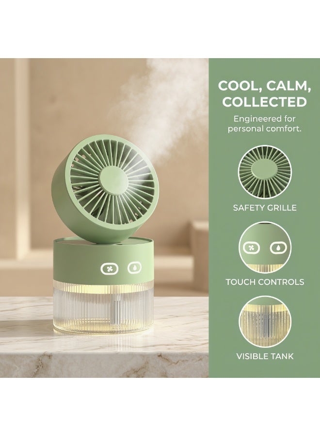 udodoo Portable Mist Fan with Humidifier, 350ml Water Tank, 3-Speed USB Rechargeable Desk Fan, Quiet Cooling Fan with Night Light for Home & Office - Image 5