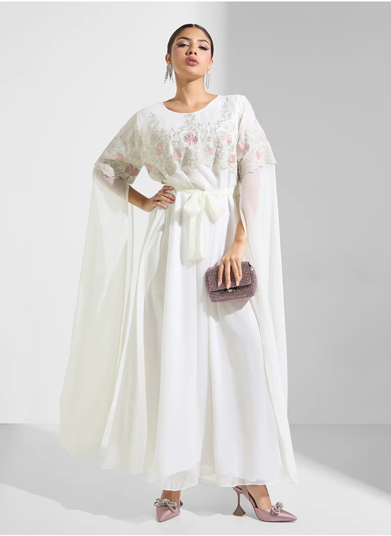 hayas closet Stylish Embroidered Cape Sleeve Dress