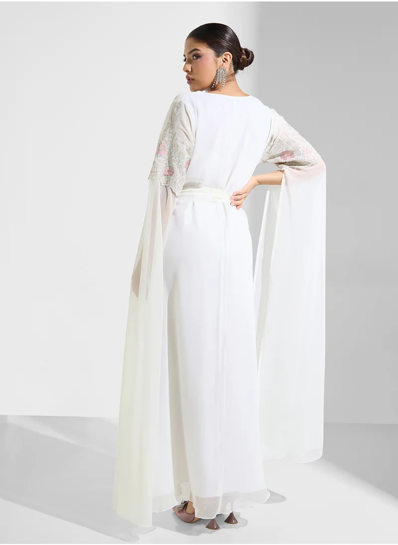 hayas closet Stylish Embroidered Cape Sleeve Dress