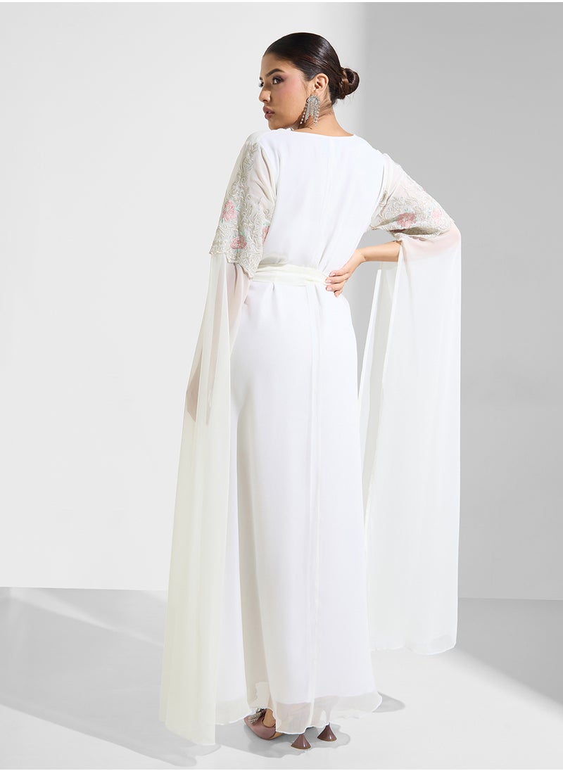 hayas closet Stylish Embroidered Cape Sleeve Dress  - Image 2