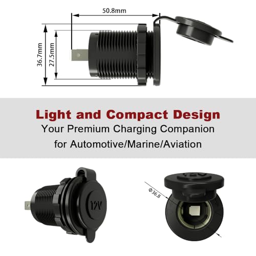 DAMAVO 12V Female Cigarette Lighter Socket DAMAVO YM1084 Cigarette Lighter to Outlet 12V AC Power Socket for Car Automotive Marine ATV Truck RV Boats Receptacle Flush Mount with Waterproof Plug (2 PC) - Image 5