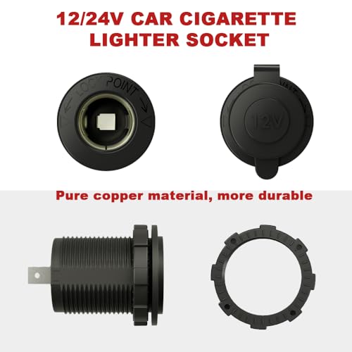 DAMAVO 12V Female Cigarette Lighter Socket DAMAVO YM1084 Cigarette Lighter to Outlet 12V AC Power Socket for Car Automotive Marine ATV Truck RV Boats Receptacle Flush Mount with Waterproof Plug (2 PC) - Image 2