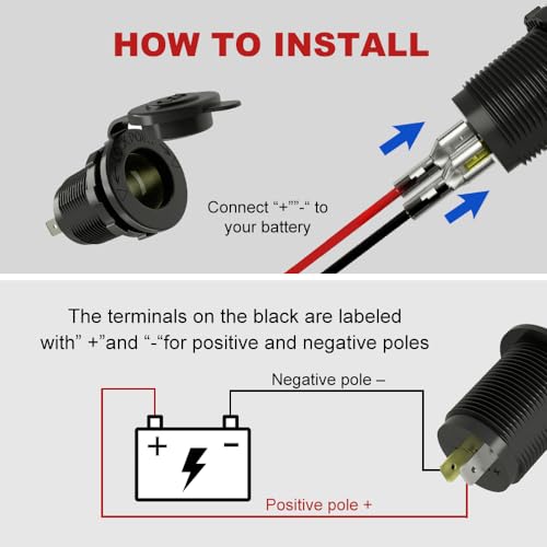 DAMAVO 12V Female Cigarette Lighter Socket DAMAVO YM1084 Cigarette Lighter to Outlet 12V AC Power Socket for Car Automotive Marine ATV Truck RV Boats Receptacle Flush Mount with Waterproof Plug (2 PC) - Image 4