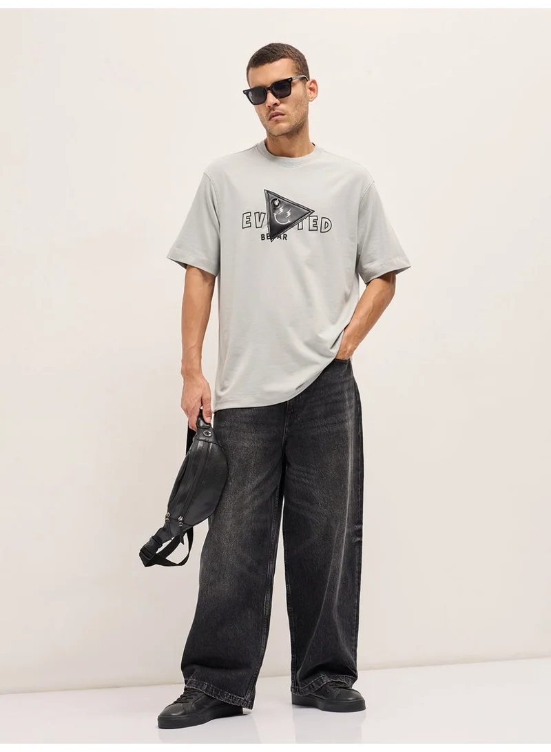 The Bear House  Men's Light Grey Patch Graphic Printed Oversize Crew Neck T-shirt Perfect For Casual Wear, Gym, Travel, Or Layering Stylish And Versatile Essential For Every Wardrobe for Men | Best Price UAE