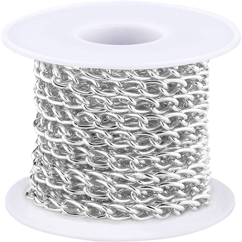 Jishi 16ft Aluminium Curb Chain Roll Thick Twisted Chain Links Silver Plated Metal Craft Chain Curb Link Chain Spool for Jewelry Making Necklace Bracelet DIY Crafts Jewelry Making Findings Supplies