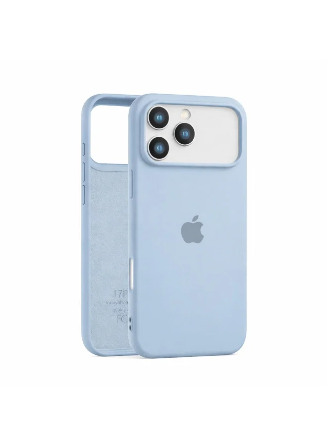 موبكوس جراب Mobcos iPhone 17 Pro الفاخر المصنوع من السيليكون، بشعار أزرق سماوي، مع خاصية الشحن اللاسلكي المغناطيسي | ملمس ناعم كالحرير | حماية فائقة ضد الصدمات بمعايير عسكرية | توافق مغناطيسي قوي | غطاء أنيق ونحيف