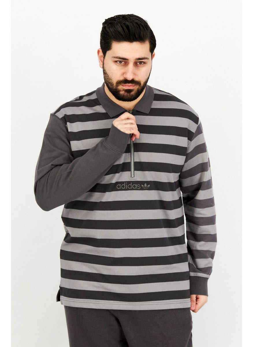 adidas Originals Men Sportswear Fit Long Sleeve Embroidered Logo Sweatshirt, Grey  - Image 1