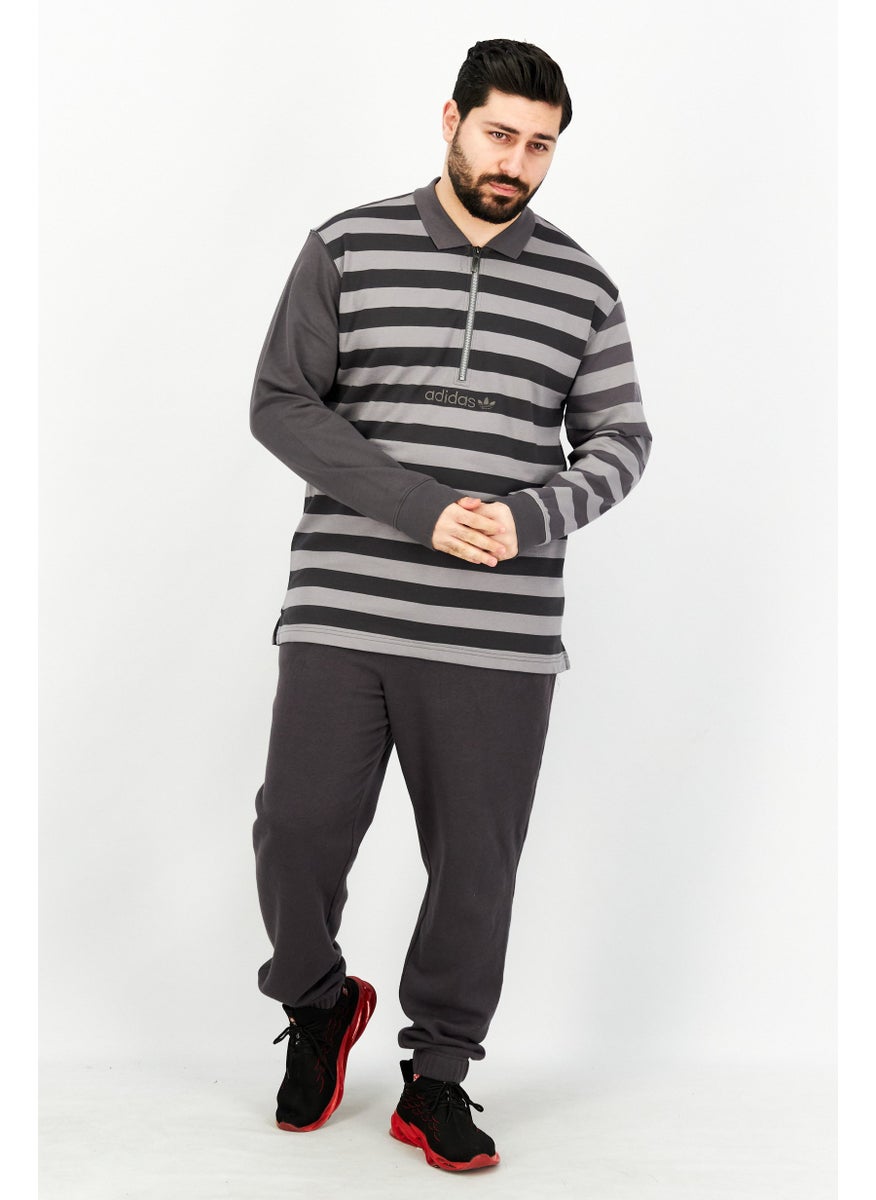 adidas Originals Men Sportswear Fit Long Sleeve Embroidered Logo Sweatshirt, Grey  - Image 2