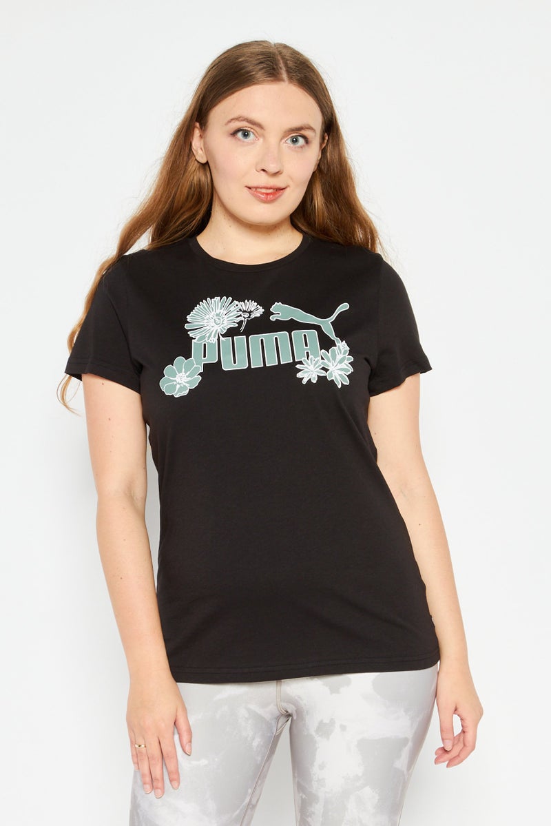 PUMA تي شيرت رياضي نسائي قصير الأكمام، أسود - Image 1